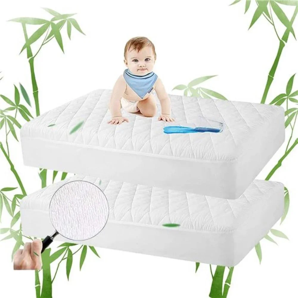 Safe and Sound 2 Pack Bamboo Crib Mattress Protector, Waterproof Quilted Crib